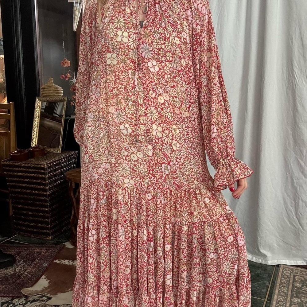 Free People - long sleeve floral tiered chiffon boho maxi dress - size S (s-l)